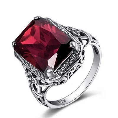 PANSYSEN, винтажные красные кольца из рубинового драгоценного камня для женщин, модное серебряное кольцо 925, ювелирные изделия,, вечерние, юбилейные ювелирные изделия, подарок - Цвет камня: Красный