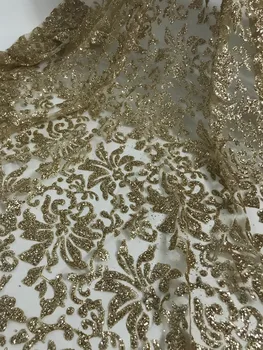 

Gold glued glitter African tulle mesh lace fabric best quality glitter nigerian embroidery net lace fabric