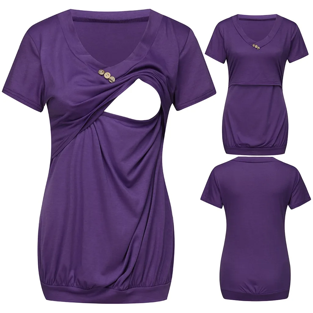 Women Maternity Short Sleeve Comfy Layered Nursing Top T-shirt For Breastfeeding