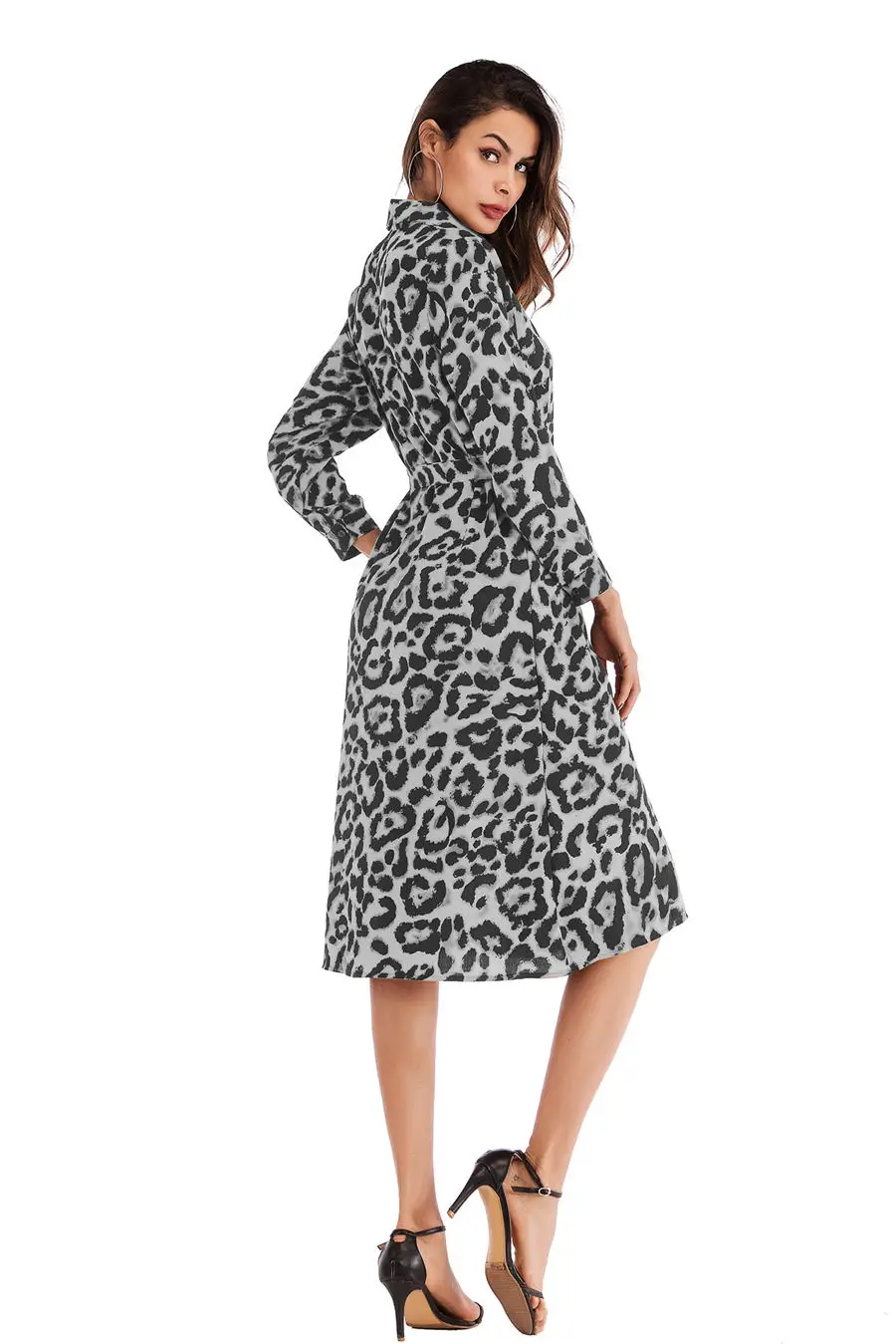 Gladiolus Chiffon Spring Dress Women 34 Sleeve Turn-Down Collar Leopard Print Belt Women Shirt Dress 2019 Autumn Sexy Dresses (17)