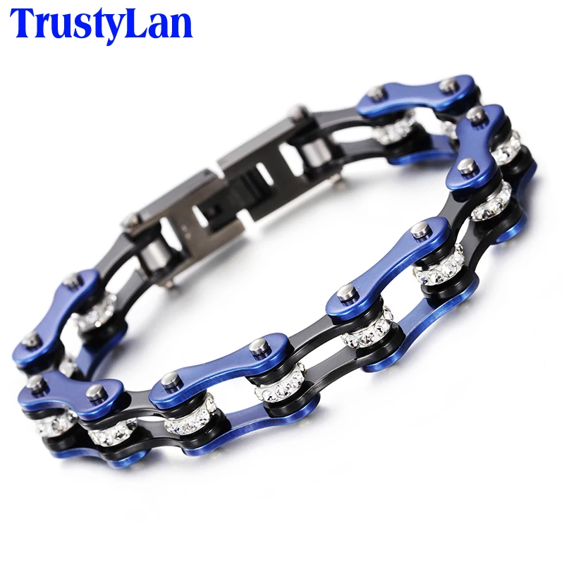 TrustyLan, панк, велосипедная цепь, браслет, для мужчин, мотоцикл, звено, цепь, браслеты, модные, синие, нержавеющая сталь, мужские ювелирные изделия, подарок