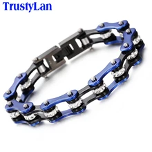 TrustyLan, панк, велосипедная цепь, браслет, для мужчин, мотоцикл, звено, цепь, браслеты, модные, синие, нержавеющая сталь, мужские ювелирные изделия, подарок