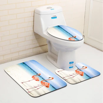 

3D Flamingo Bathroom Shower Bath Mat Toilet Lid Cover Bathroom Carpet Rugs Home Decoration Ocean Pattern 3pcs Bathroom Mat Set