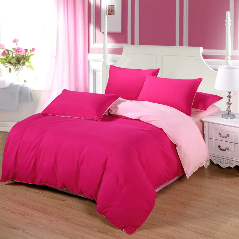 Korean Style Fuchsia Pink Hot Sale 4pcs Bedding Set Queen Size