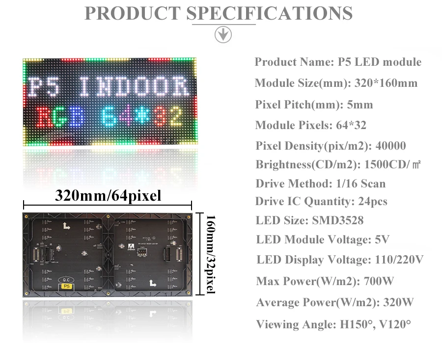P5 внутренний СВЕТОДИОДНЫЙ модуль панели экрана 320*160 мм 64*32 пикселей 1/16 сканирования SMD3528 RGB 3в1 SMD полноцветный P5 СВЕТОДИОДНЫЙ модуль панели дисплея