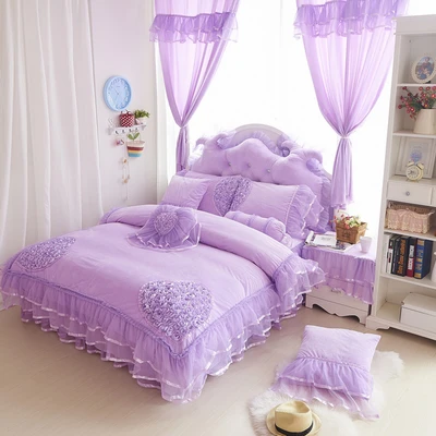 

2015 Home Textile Coral velvet bedding set Beautiful Korean princess lace 4pcs bed sets Queen King Twin Full size