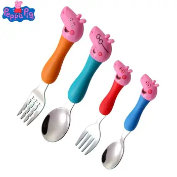 

Cartoon Peppa Pig Tableware Spoon Cross Fork Soup Spoon Set Dining Lunch George Action Figure Anime Figures Toys Children Gift