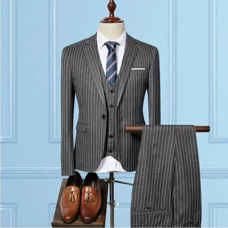 (Jacket+Vest+Pants) 2019 Tailor-Made Suit 2018 Men Suits Fashion wool Men's Slim Fit business  Male Wedding Suit Three Pieces