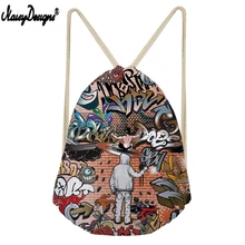 NOISYDESIGNS Kids Linen Drawstring Sack Hip Hop Graffiti Printed Women Small Shopping Mochilas Customzied Football Storage Bag