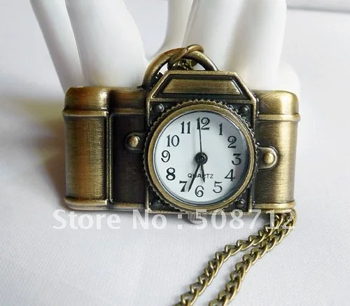 

Free shipping!!! 10pcs/lot Retro style Bronze slide 42*30mm camera pocket watch necklace