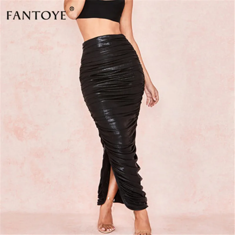 Женская юбка для вечеринки Fantoye элегантная черная плиссированная облегающая