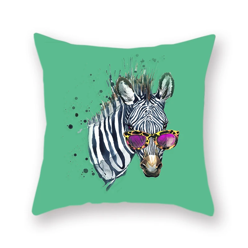 Cartoon Animated Throw Pillow Covers Watercolor Animal Cushion Set Unicorn Zebra Tiger Lion Pattern Polka Dot Green Sofa Deco
