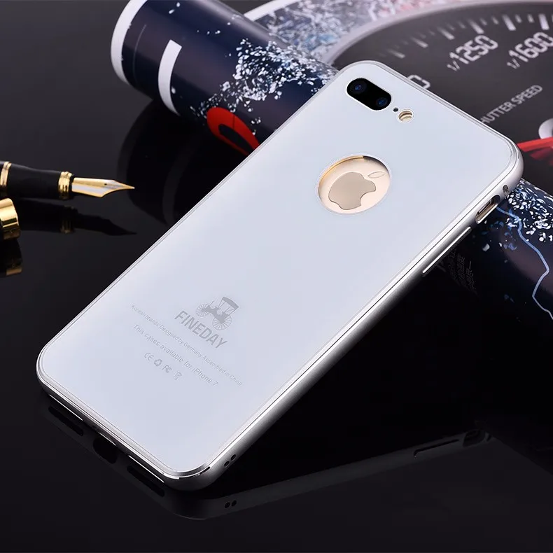 iMatch Aviation Aluminum Alloy Metal Bumper Tempered Glass Back Cover Case for Apple iPhone 7 Plus & iPhone 7