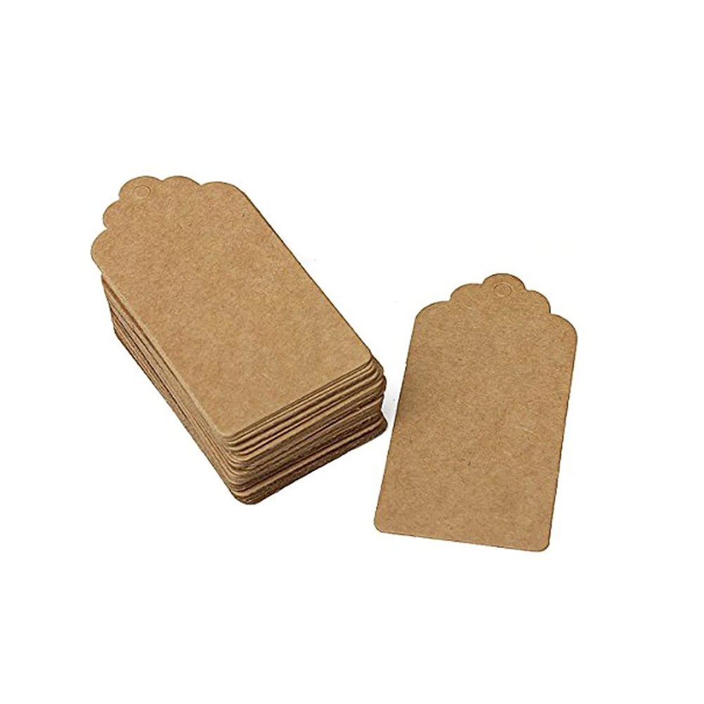 100pcs Rustic 40*70mm Scalloped Kraft Paper Card, Blank Brown Tag
