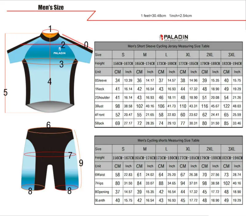 Paladin Cycling Jersey Size Chart