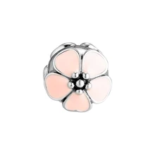 Cherry Blossom клип бусы для изготовления ювелирных изделий 925 пробы серебро розовый эмалированный цветок Пробка Подвески Подходит Шарм Браслеты