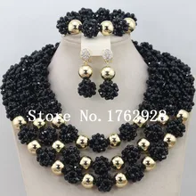 Коренастый слоистых черный Африканский Бусины шары Цепочки и ожерелья набор Дубаи Свадебные украшения комплект большие шары комплект