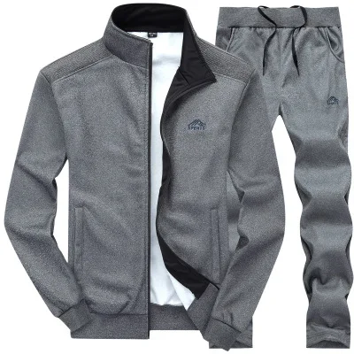 Зимний спортивный костюм, мужские комплекты, повседневная куртка на молнии+ спортивные штаны, комплект из 2 предметов, мужской спортивный костюм для фитнеса, брендовая мужская Спортивная одежда на осень, chandal hombre - Цвет: LY003 gray