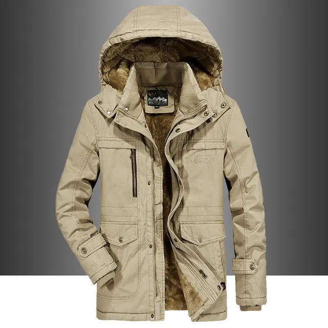 Зимняя мужская куртка с капюшоном теплая толстая-30 градусов Мужская парка размера плюс свободный AFS JEEP стиль бренд военный карго Повседневный длинный - Цвет: Черный