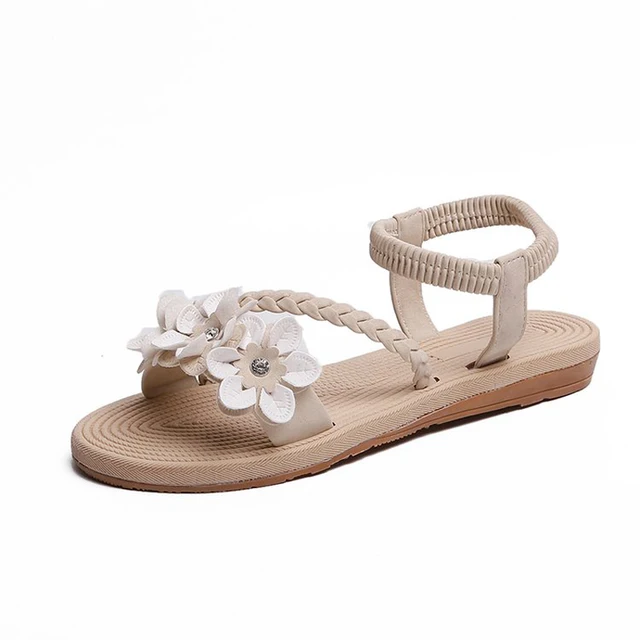 Summer Shoes Woman Sandals Elastic ankle strap Flat Sandalias Mujer 2019 Flowers Gladiator Beach Sandals Ladies Flip Flops 5