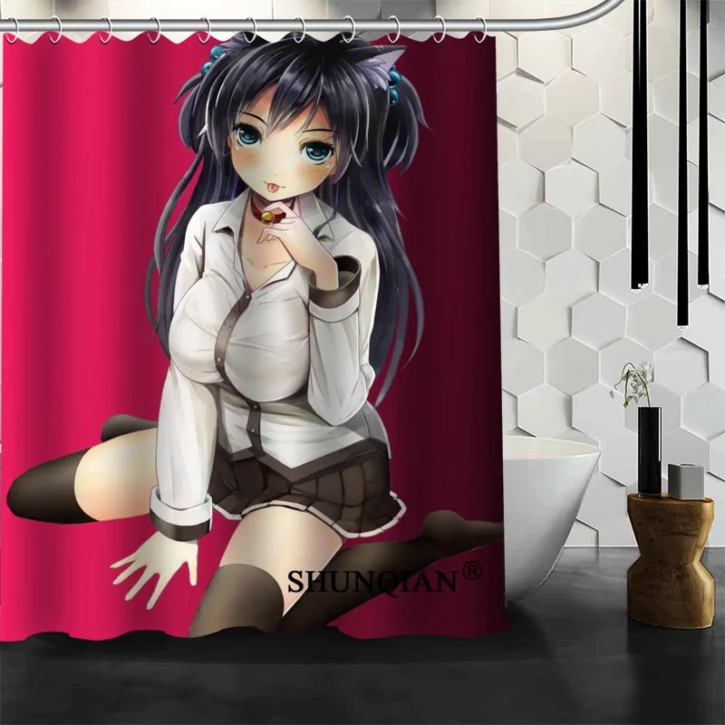 Водонепроницаемый Ванная комната занавески s современный сексуальный аниме девушки Душ шторы полиэстер для Ванной Экраны индивидуальные занавески - Цвет: Черный