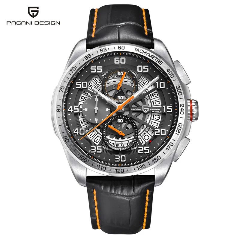 PAGANI Дизайн военные мужские часы брендовые роскошные часы Спортивные Хронограф КОЖА водонепроницаемые кварцевые часы для мужчин Relogio Masculino - Цвет: leather orange