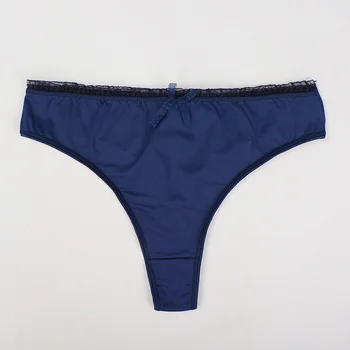 

Women's Mid-Rise G-String Navy Blue Ruffles Decorated Thong Lycra Fabric Smooth Intimates