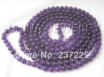 

Wholesale price FREE SHIPPING ADBeautiful 80" 10mm natural round amethyst color jade necklace