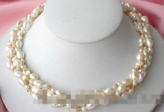 

3891 4row white baroque freshwater pearl necklace