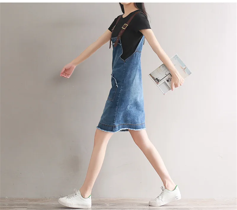 Women Suspenders denim Dress Ladies Jeans Dresses With T-Shirt Two Piece set Clothes Kawaii Mori girls overall Dress B73111