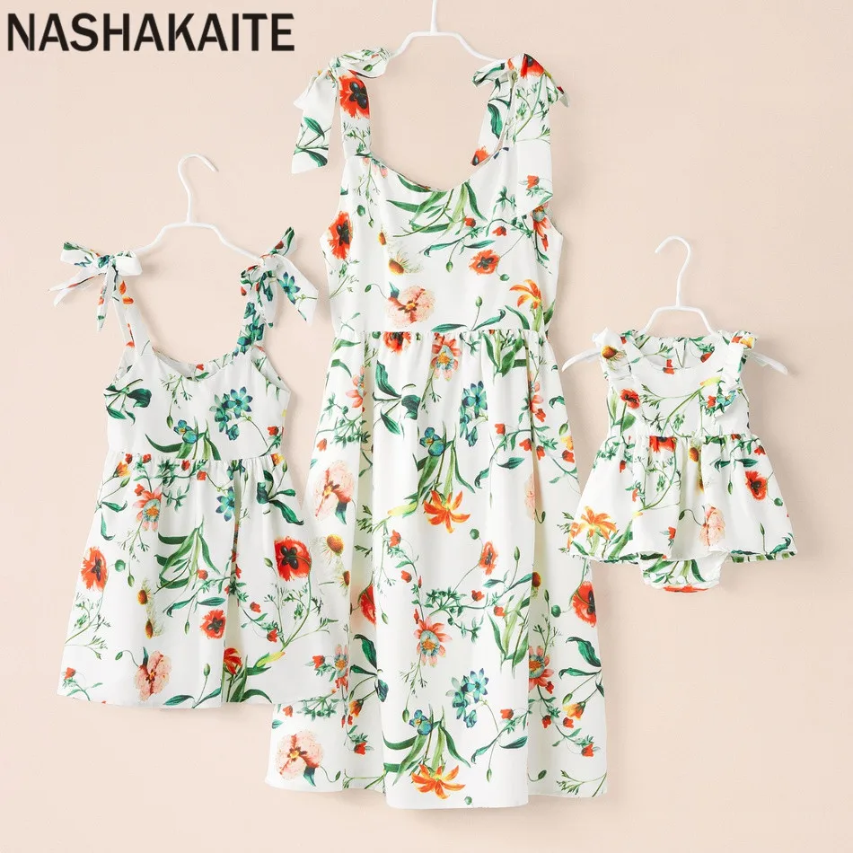 NASHAKAITE/платье для мамы и дочки; летнее платье на бретельках с бантом на плечах для мамы и дочки; Детский комбинезон; семейный образ