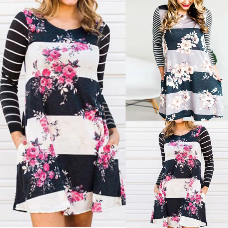 

Fashion Female Plus Size Floral Stripe Dress Vestidos Mujer for Pregnant Women Maternity Dresses Autumn Casual Female Clothes