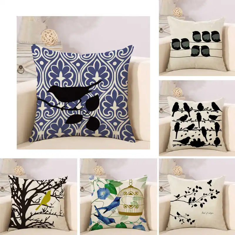 animal pillow case linen bird cushion cover