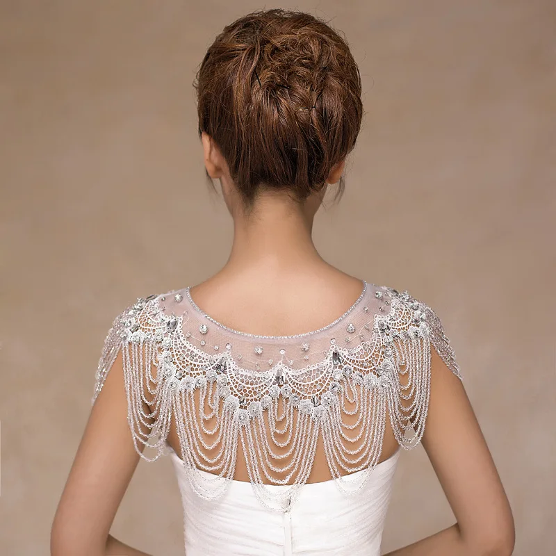 JaneVini, блестящие свадебные кристаллы, стразы, ожерелье на плечо, цепь, бисерные вечерние ювелирные изделия на плечо, женские цепочки