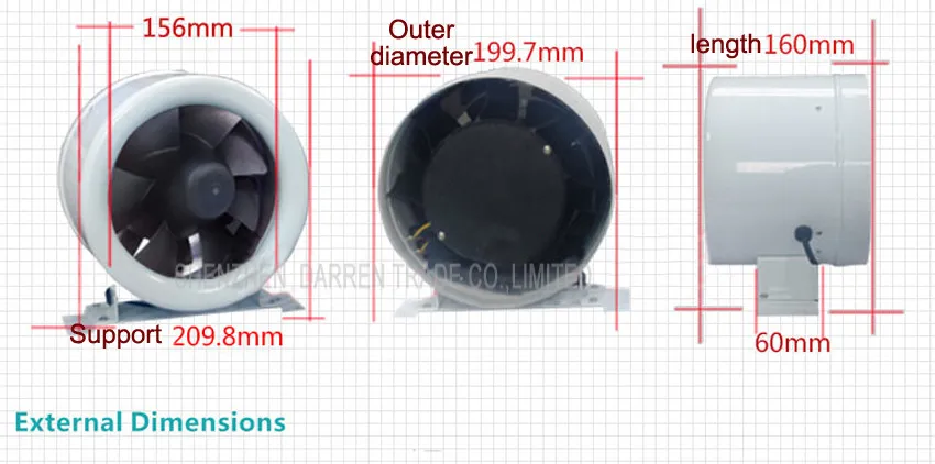 1 шт 8 cun тихий. Канальный регулятор скорости вентилятора-вытяжной вентилятор, шестидюймовый Мощный вытяжной вентилятор 70 Вт 110 В/220 В