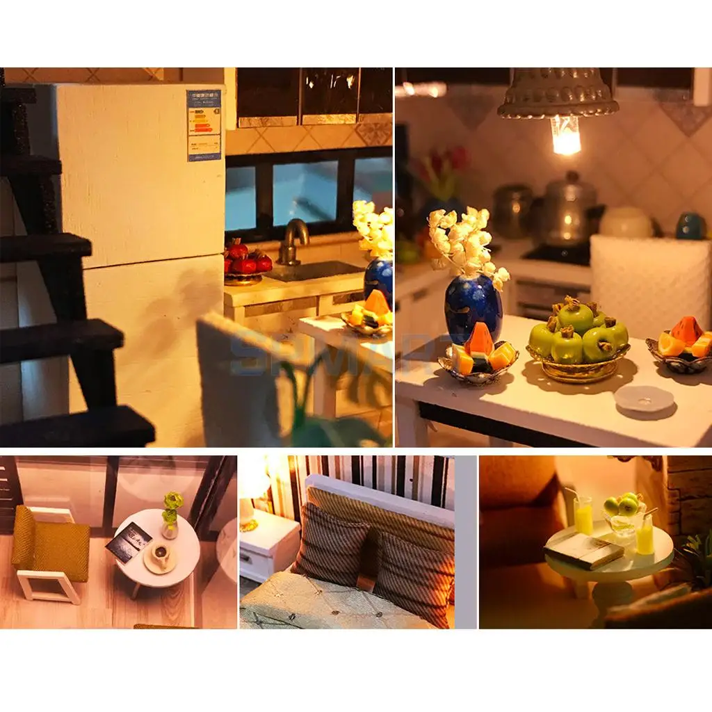 DIY Dolls House Kit Wooden Dollhouse with Furniture LED Lights Florence Town