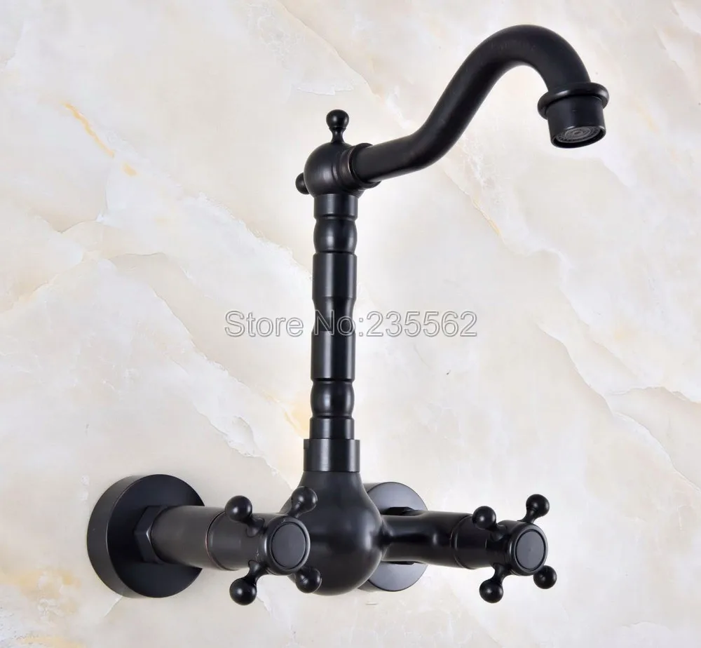 

Moder Wall Mounted Double Handle Oil Rubbed Black Bronze Bathroom Basin Sink Mixer Tap Faucet lnf848