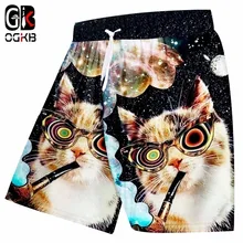 OGKB мужские летние повседневные шорты с крутым принтом Galaxy Space 3D пляжные шорты бермуды с животным котом быстросохнущие боксеры и брюки