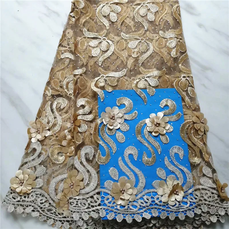 

French Lace Fabric With Beaded 3D Flower African Lace Fabric High Quality Embroidered Fabric For Nigerian Wedding Dress PLA66-1