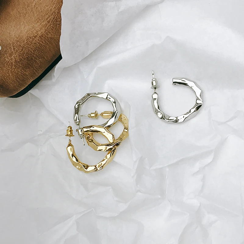 Peri'sBox, золотой, серебристый цвет открыт, Чеканные серьги-кольца для женщин, современные минималистичные металлические серьги, геометрические серьги-обручи