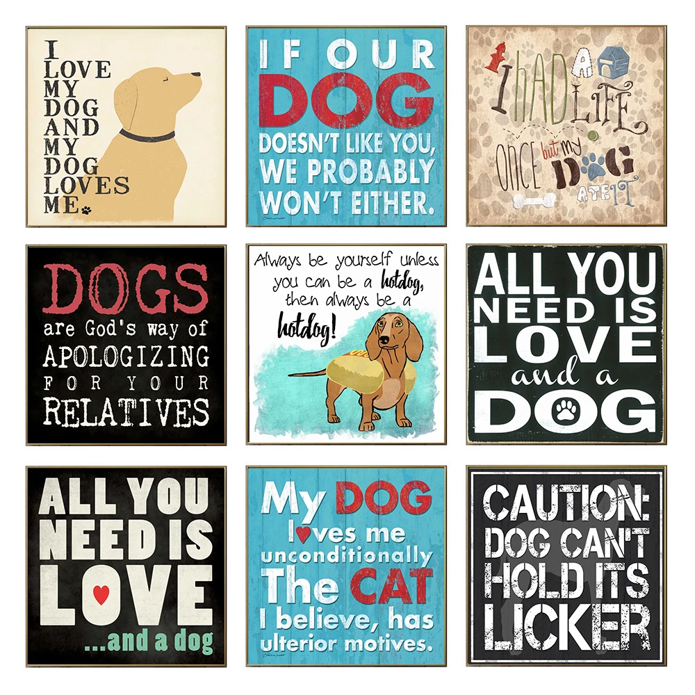 Dog Quotes Wall Art Funny Dog Rules Love Dog Quotes Posters And Prints Wall Pictures For Living  Room Home Decor Wall Art Retro Cuadros Deocracion - Painting & Calligraphy  - Aliexpress
