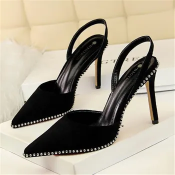 

BIGTREE Women Pumps spring New Women High Heels Suede Women Shoes High Heel Women's sandals Crystal Wedding Shoes red Black