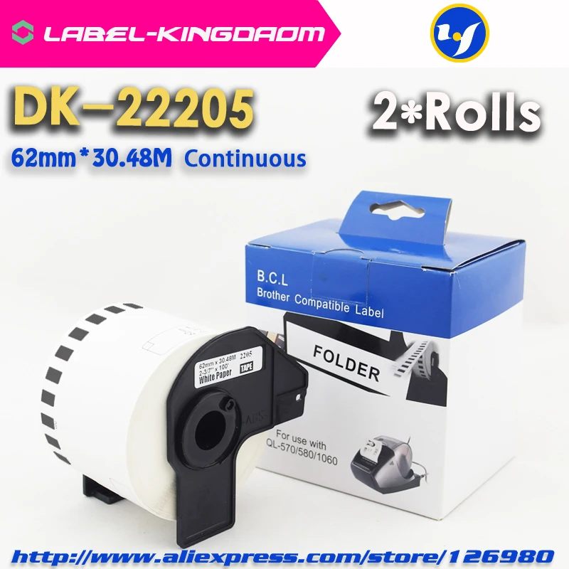 2 рулона совместимый DK-22205 этикеткой 62 мм * 30 48 м непрерывный брат принтер QL-570 QL-700