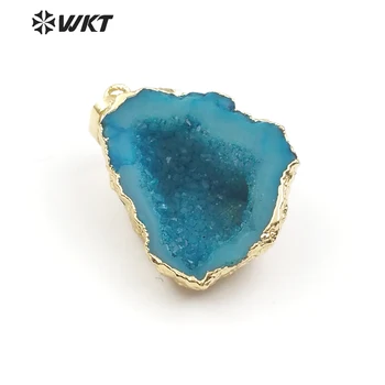 

WT-P1427 Wholesale Natural Geode Quartz Jewelry Random Shape Gold Half Druzy Stone Colorful Boho Pendant Special Gift For Women