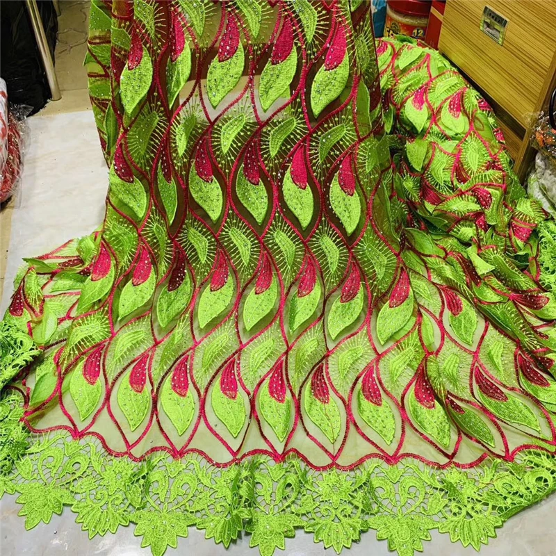 Tollola Latest Green African Lace Fabric 2019 High Quality Nigerian Fabrics 3D Flower French Tulle With Stones | Дом и сад