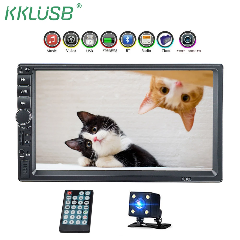 

Autoradio 2 Din 7 inch LCD Touch screen car radio player auto audio bluetooth multiple Language Menu with Rear View Camera 7018B