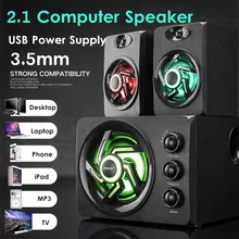 Мультимедийный 2,1 настольный компьютер динамик светодиодный светильник тяжелый бас сабвуфер USB источник питания для ПК ноутбук мобильный телефон