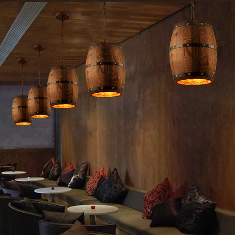  Modern nature wood Wine barrel ceiling pendant lamp E27 light hanging Light Fixture for bar restaur - 32713002403