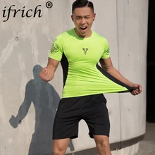 2 шт. сжатия быстросохнущая облегающий спортивный костюм для мужчин футболка с короткими рукавами для фитнеса зеленый черный рубашка брюки костюм мужской комплект одежды с круглым вырезо