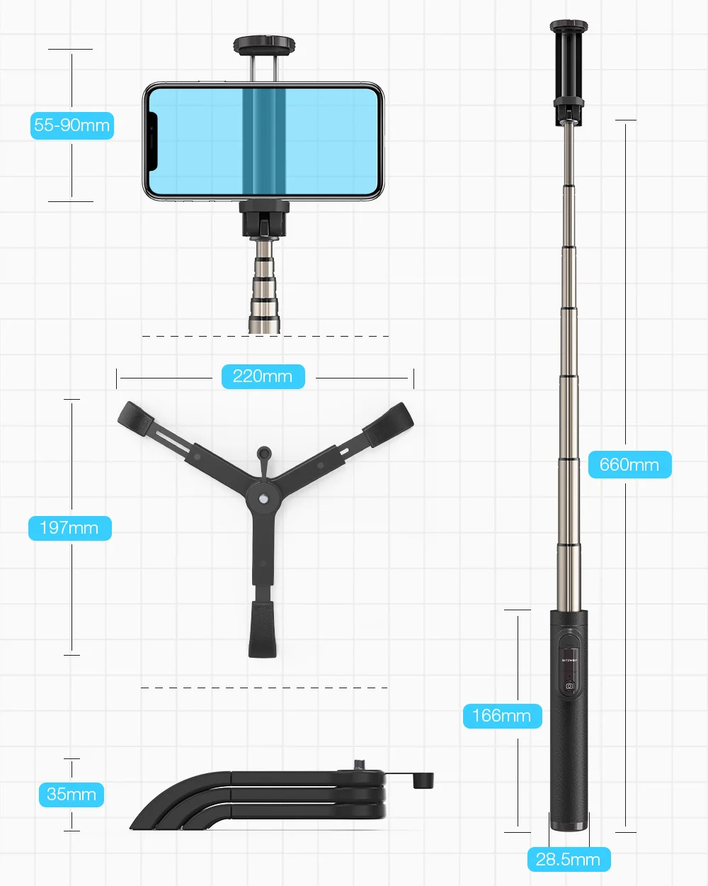 BlitzWolf BW-BS9 Мини bluetooth селфи палка монопод Штатив все в одном интегрированные съемные штативы селфи палки для Iphone